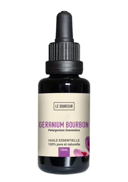 Bottle of essential oil of Bourbon Geranium